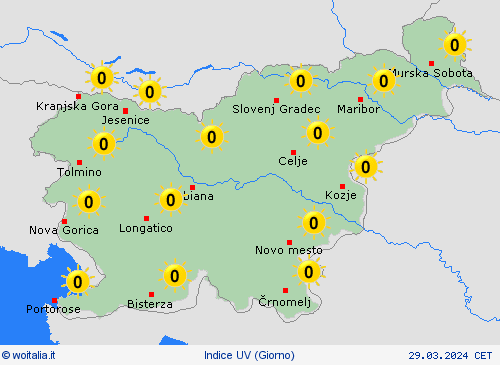 indice uv Slovenia Europa Carte di previsione