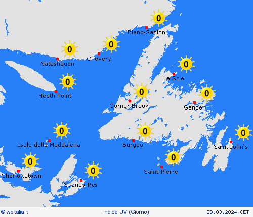 indice uv Saint-Pierre e Miquelon America del Nord Carte di previsione