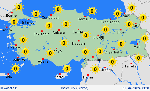 indice uv Turchia Europa Carte di previsione