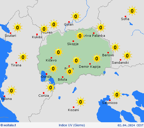 indice uv Macedonia del Nord Europa Carte di previsione