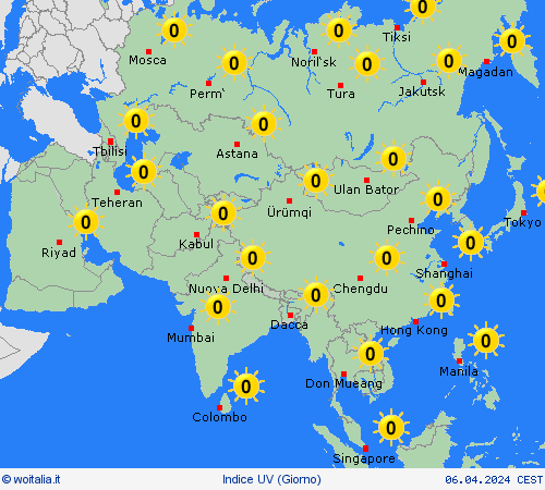 indice uv  Asia Carte di previsione
