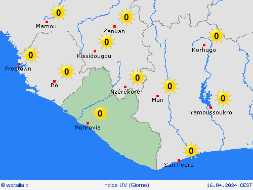 indice uv Liberia Africa Carte di previsione
