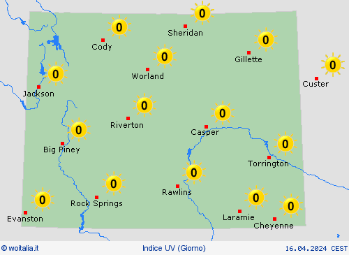 indice uv Wyoming America del Nord Carte di previsione
