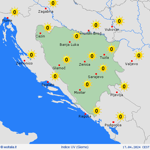 indice uv Bosnia ed Erzegovina Europa Carte di previsione