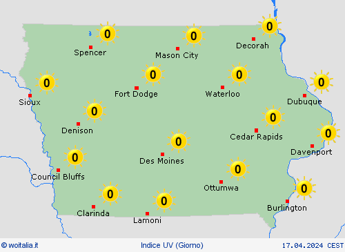 indice uv Iowa America del Nord Carte di previsione