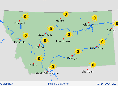 indice uv Montana America del Nord Carte di previsione