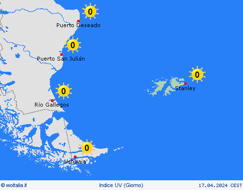 indice uv Isole Falkland America Meridionale Carte di previsione