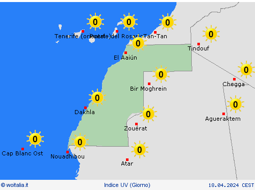 indice uv Sahara Occidentale Africa Carte di previsione