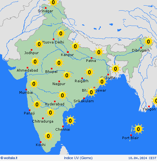 indice uv India Asia Carte di previsione