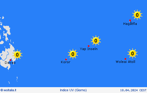 indice uv Palau Oceania Carte di previsione