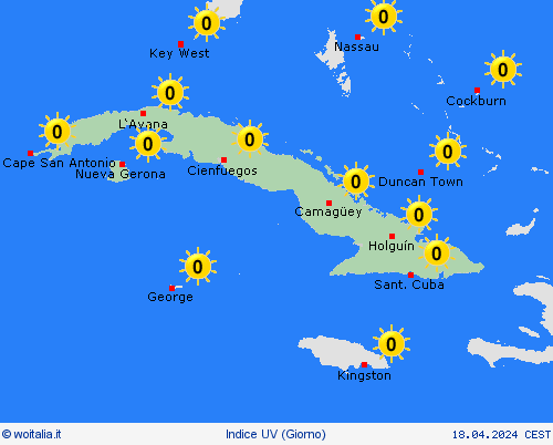 indice uv Cuba America Centrale Carte di previsione