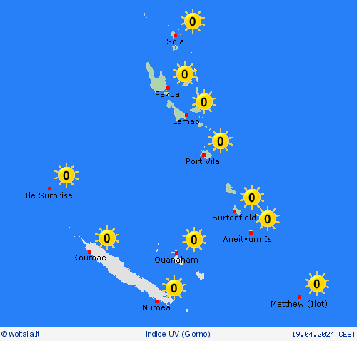 indice uv Vanuatu Oceania Carte di previsione