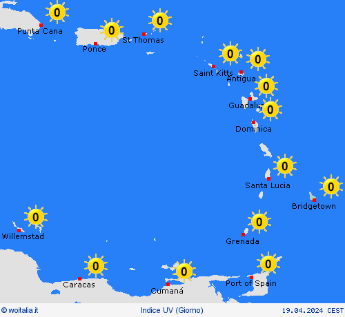 indice uv Barbados America Meridionale Carte di previsione