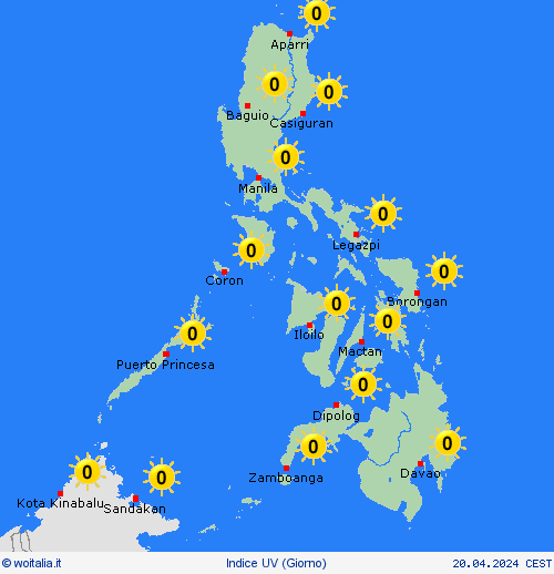 indice uv Filippine Asia Carte di previsione
