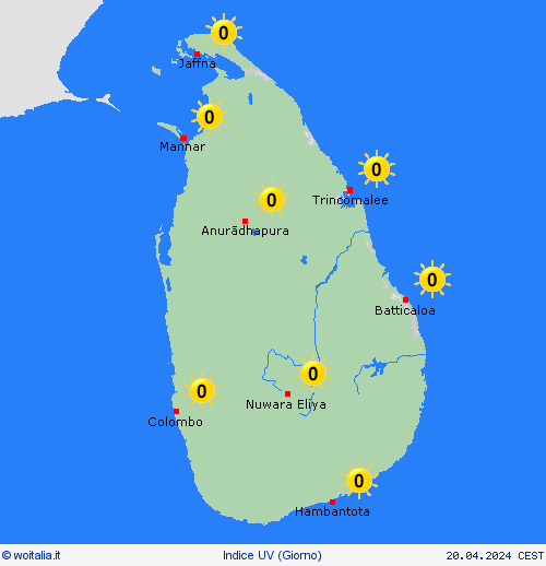 indice uv Sri Lanka Asia Carte di previsione