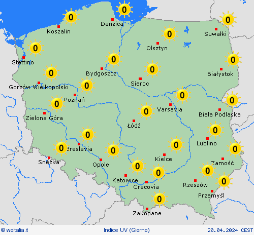 indice uv Polonia Europa Carte di previsione