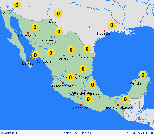 indice uv Messico America Centrale Carte di previsione