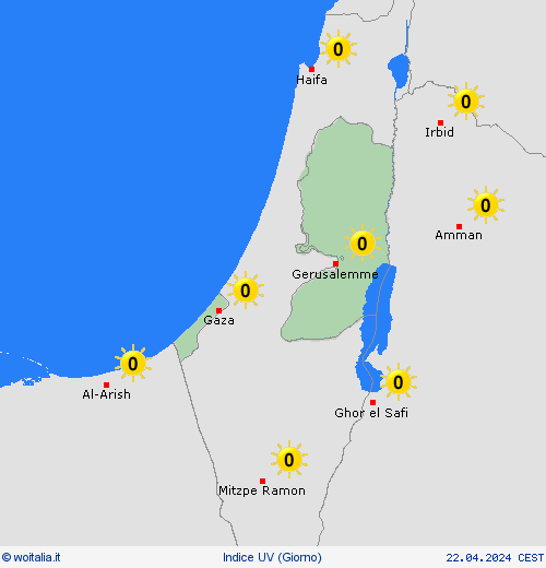 indice uv Territori palestinesi Asia Carte di previsione
