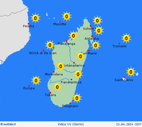 indice uv Madagascar Africa Carte di previsione