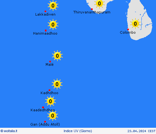 indice uv Maldive Asia Carte di previsione