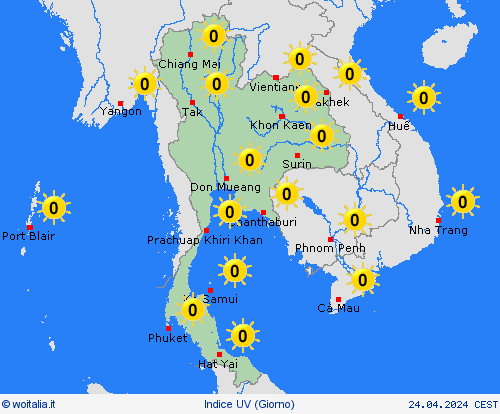 indice uv Thailandia Asia Carte di previsione