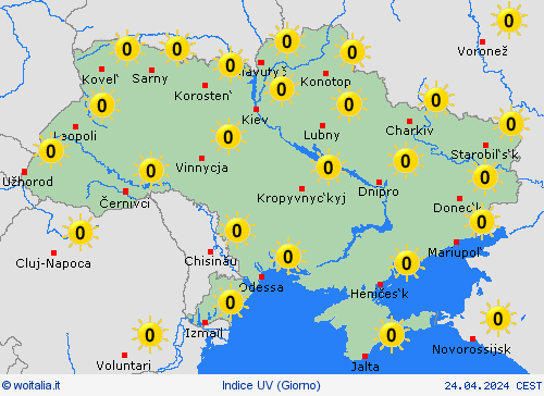 indice uv Ucraina Europa Carte di previsione