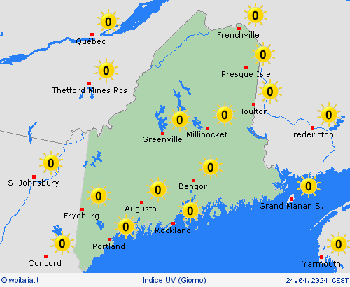 indice uv Maine America del Nord Carte di previsione