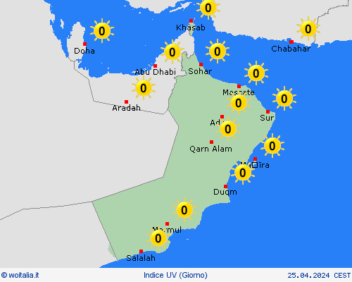 indice uv Oman Asia Carte di previsione