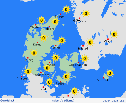 indice uv Danimarca Europa Carte di previsione