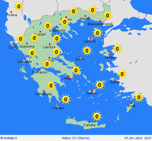 indice uv Grecia Europa Carte di previsione