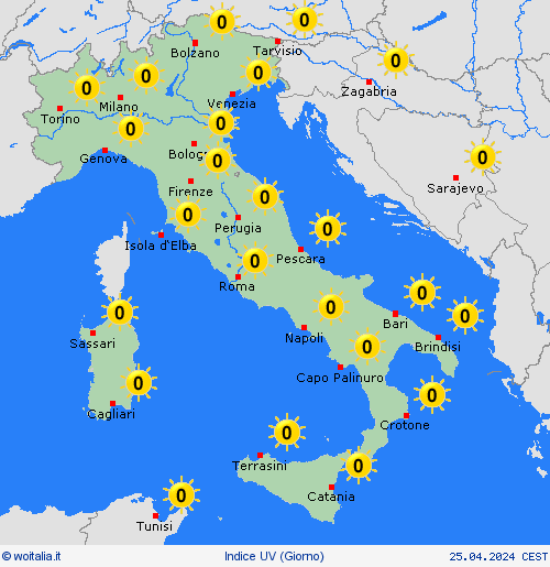 indice uv Italia Italia Carte di previsione