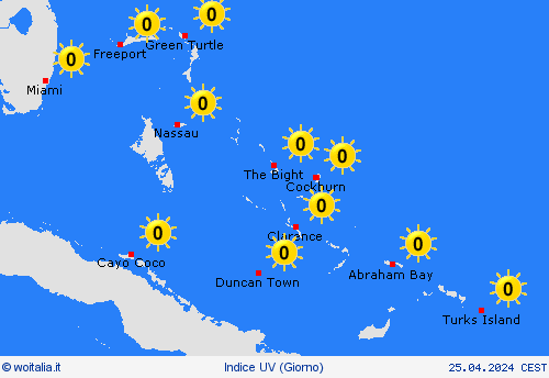 indice uv Bahamas America Centrale Carte di previsione