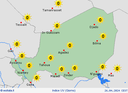 indice uv Niger Africa Carte di previsione