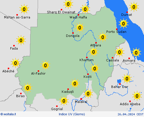 indice uv Sudan Africa Carte di previsione