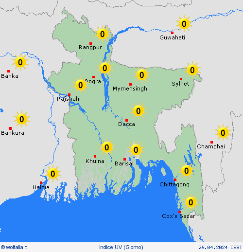 indice uv Bangladesh Asia Carte di previsione