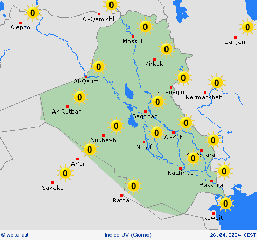 indice uv Iraq Asia Carte di previsione