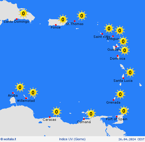 indice uv Piccole Antille America Centrale Carte di previsione