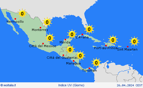 indice uv  America Centrale Carte di previsione