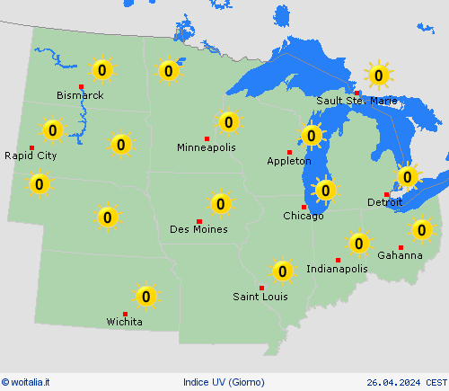 indice uv  America del Nord Carte di previsione