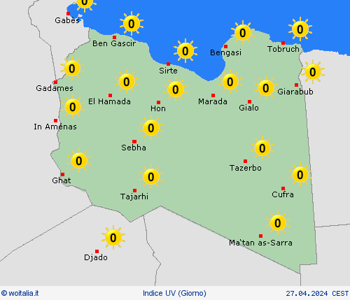 indice uv Libia Africa Carte di previsione