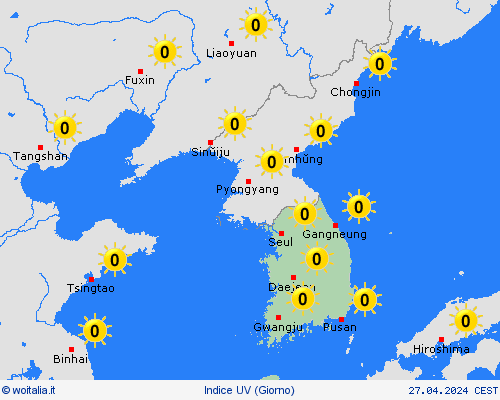 indice uv Corea del Sud Asia Carte di previsione