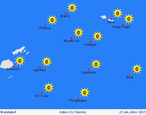 indice uv Samoa Americane Oceania Carte di previsione