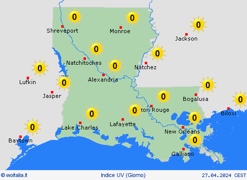 indice uv Louisiana America del Nord Carte di previsione