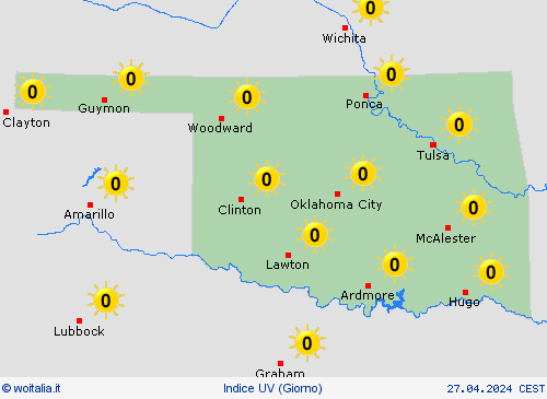 indice uv Oklahoma America del Nord Carte di previsione