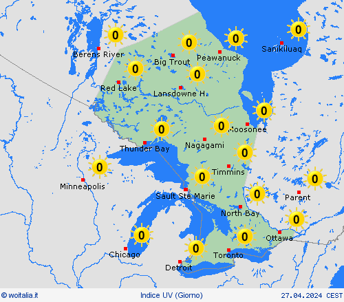 indice uv Ontario America del Nord Carte di previsione