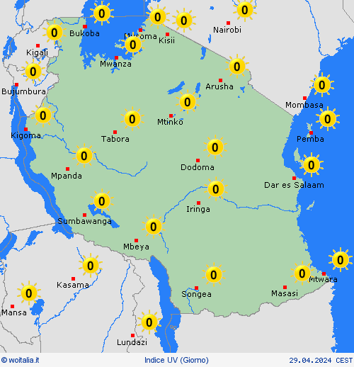 indice uv Tanzania Africa Carte di previsione