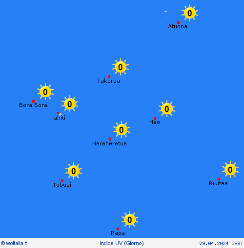indice uv Polinesia francese Oceania Carte di previsione
