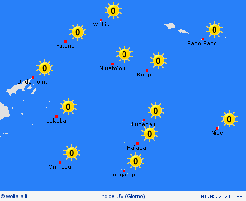 indice uv Tonga Oceania Carte di previsione