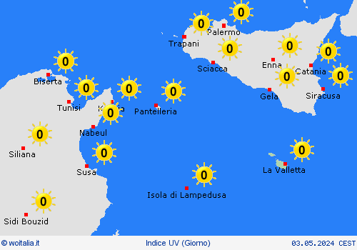indice uv Malta Europa Carte di previsione