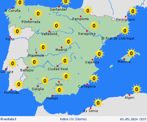 indice uv Spagna Europa Carte di previsione